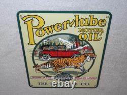 Vintage Power-lube Motor Oil Tiger 12 Porcelain Metal Gasoline Sign Powerine Co