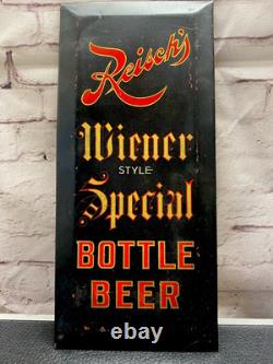 Vintage Pre-prohibition Reisch's Wiener Bottle Beer Tin Over Cardboard Sign, IL