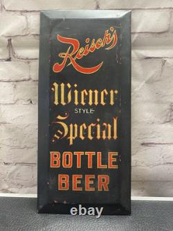 Vintage Pre-prohibition Reisch's Wiener Bottle Beer Tin Over Cardboard Sign, IL