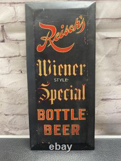 Vintage Pre-prohibition Reisch's Wiener Bottle Beer Tin Over Cardboard Sign, IL