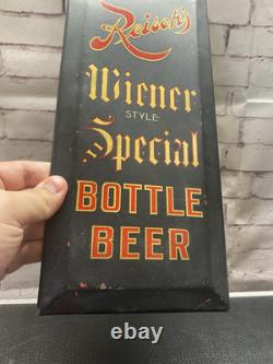 Vintage Pre-prohibition Reisch's Wiener Bottle Beer Tin Over Cardboard Sign, IL
