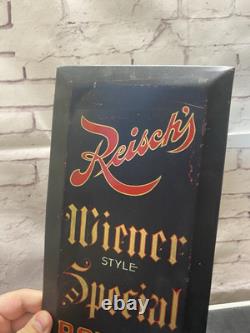 Vintage Pre-prohibition Reisch's Wiener Bottle Beer Tin Over Cardboard Sign, IL