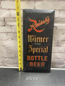 Vintage Pre-prohibition Reisch's Wiener Bottle Beer Tin Over Cardboard Sign, IL