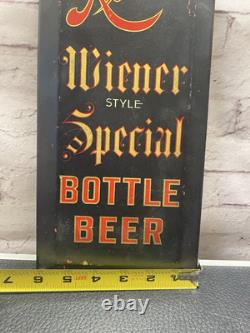 Vintage Pre-prohibition Reisch's Wiener Bottle Beer Tin Over Cardboard Sign, IL