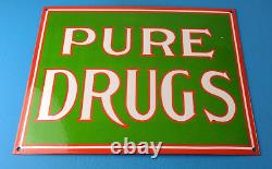 Vintage Pure Drugs Sign Porcelain General Store Country Gas Oil Pump Sign