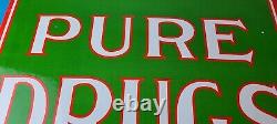 Vintage Pure Drugs Sign Porcelain General Store Country Gas Oil Pump Sign