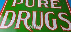 Vintage Pure Drugs Sign Porcelain General Store Country Gas Oil Pump Sign