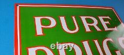 Vintage Pure Drugs Sign Porcelain General Store Country Gas Oil Pump Sign