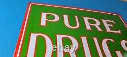 Vintage Pure Drugs Sign Porcelain General Store Country Gas Oil Pump Sign