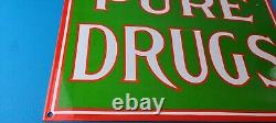 Vintage Pure Drugs Sign Porcelain General Store Country Gas Oil Pump Sign