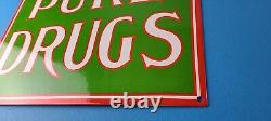 Vintage Pure Drugs Sign Porcelain General Store Country Gas Oil Pump Sign
