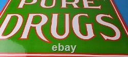 Vintage Pure Drugs Sign Porcelain General Store Country Gas Oil Pump Sign