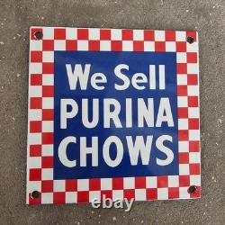 Vintage Purina Chows Sell Old Us Gasoline Oil Gas Pump Enamel Porcelain Sign