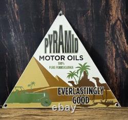 Vintage Pyramid Motor Oils Porcelain Gas Pump Sign'100% Pure Pennsylvania' 12