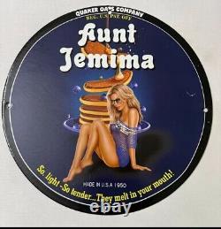 Vintage Quaker Oats Company Porcelain Pinup Girl Gas Oil Mancave Plate Sign