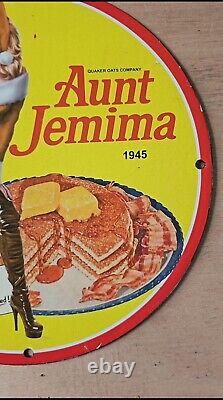 Vintage Quaker Oats Company Porcelain Pinup Girl Gas Oil Mancave Plate Sign
