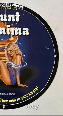 Vintage Quaker Oats Company Porcelain Pinup Girl Gas Oil Mancave Plate Sign
