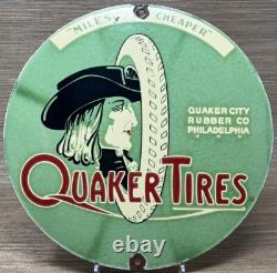 Vintage Quaker Tires Porcelain Sign Gasoline Service Station Pump Plate