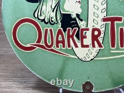 Vintage Quaker Tires Porcelain Sign Gasoline Service Station Pump Plate