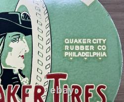 Vintage Quaker Tires Porcelain Sign Gasoline Service Station Pump Plate