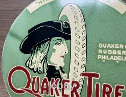 Vintage Quaker Tires Porcelain Sign Gasoline Service Station Pump Plate