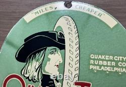 Vintage Quaker Tires Porcelain Sign Gasoline Service Station Pump Plate