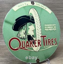 Vintage Quaker Tires Porcelain Sign Gasoline Service Station Pump Plate