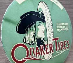 Vintage Quaker Tires Porcelain Sign Gasoline Service Station Pump Plate