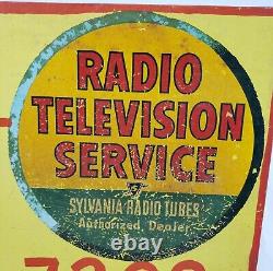 Vintage Radio Television Service Sylvania Tubes Dealer Advertising Sign Masonite