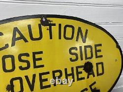 Vintage Railroad Station Oval Porcelain Metal Sign Caution Close Clearance
