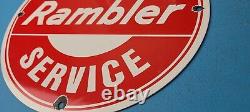 Vintage Rambler Porcelain Gas Automobile Service Station Dealership Sign