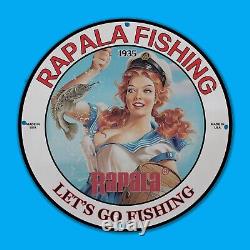 Vintage Rapala Fishing 1935 Gas Station Service Man Cave Oil Porcelain Sign