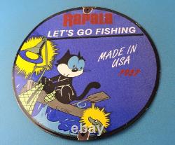 Vintage Rapala Fishing Lures Ad Sign Felix the Cat Porcelain Gas Pump Sign
