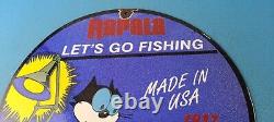 Vintage Rapala Fishing Lures Ad Sign Felix the Cat Porcelain Gas Pump Sign