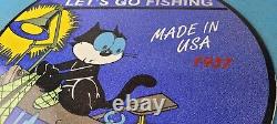 Vintage Rapala Fishing Lures Ad Sign Felix the Cat Porcelain Gas Pump Sign