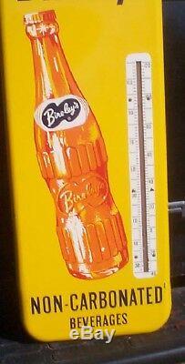 Vintage Rare 10inX26in Bireleys Orange Soda Pop Metal Thermometer Sign With Bottle