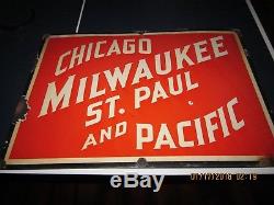 Vintage Rare Authentic Milwaukee Road Porcelain on Steel 3-Color Sign-EC