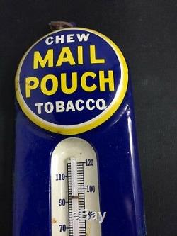 Vintage Rare Chew Mail Pouch Tobacco Tin Lithograph Thermometer Sign 9 by 3