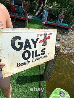 Vintage Rare Gay Oil Co Metal sign auto gas With lighthouse 24in Little Rock AR
