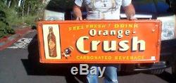 Vintage Rare Lg 47X17 Orange Crush Soda Pop Metal Sign With Crushy Bottle Graphics