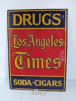 Vintage Rare Porcelain Sign Drugs Los Angeles Times Soda Cigars Great Condition