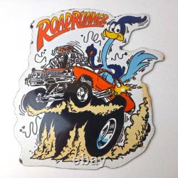 Vintage Rat Fink Porcelain Sign Plymouth Road Runner Hot Rod Gas Pump Sign