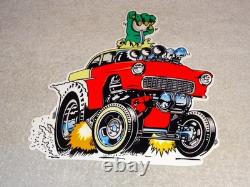 Vintage Ratfink Drives 1950 Stick Chevrolet 12 Metal Gasoline Oil Rat Fink Sign