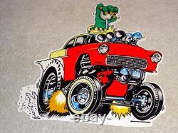 Vintage Ratfink Drives 1950 Stick Chevrolet 12 Metal Gasoline Oil Rat Fink Sign