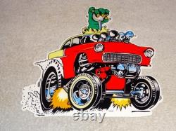 Vintage Ratfink Drives 1950 Stick Chevrolet 12 Metal Gasoline Oil Rat Fink Sign