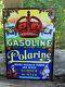 Vintage Red Crown Gasoline & Polarine Porcelain Gas Station Sign 12 X 8
