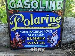 Vintage Red Crown Gasoline & Polarine Porcelain Gas Station Sign 12 X 8