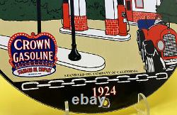 Vintage Red Crown Gasoline Porcelain Sign Gas Station Standard Oil Pump Plate