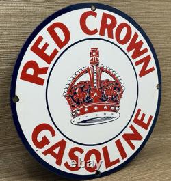 Vintage Red Crown Gasoline Porcelain Sign Standard Oil Gas Station Pump Plate