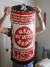 Vintage Red Dry Battery Seal Sign Oval Porcelain 34x14 Inches Original Rare
